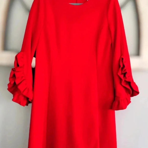 HILARY RADLEY for Katherine Barclay red Flutter sleeve sz M - Picture 7 of 12
